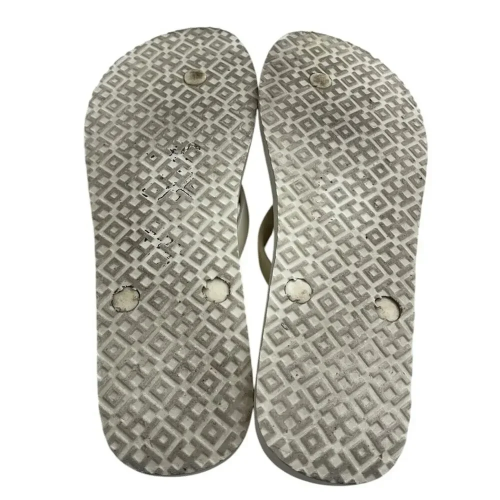 Womens Tory Burch Rubber Flip Flop Sandal 11M White Floral Beach Casual Outdoor